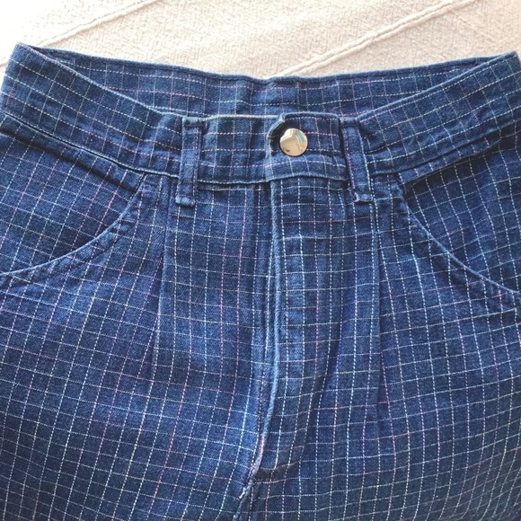 Vintage 1980s highrise pastel grid stitched blue jeans - Picture 9 of 13